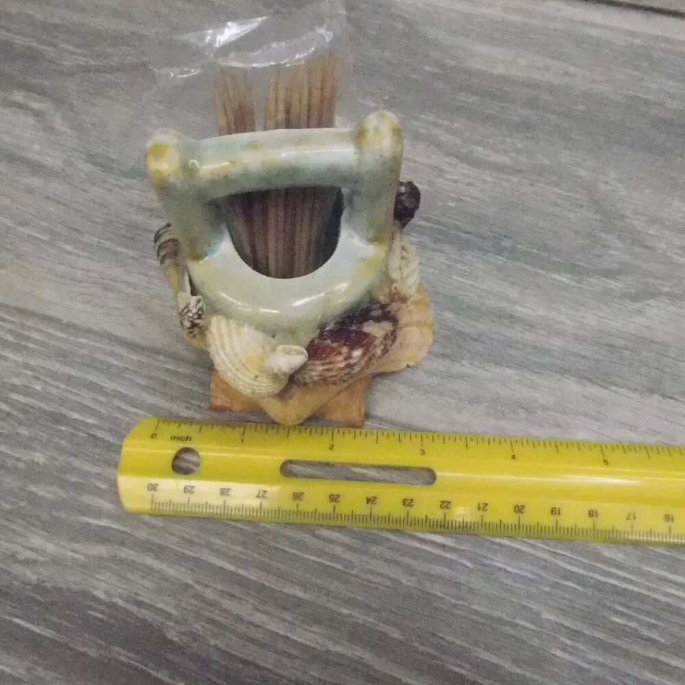 Nautical Coastal Kitchen Decor Seashell Toothpick Holder Basket Wishing Well